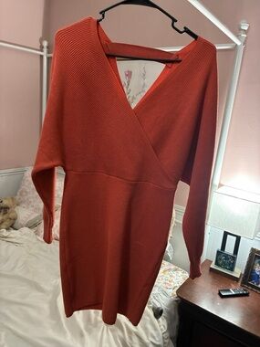 Women’s Rust Orange Knit Wrap Dress
